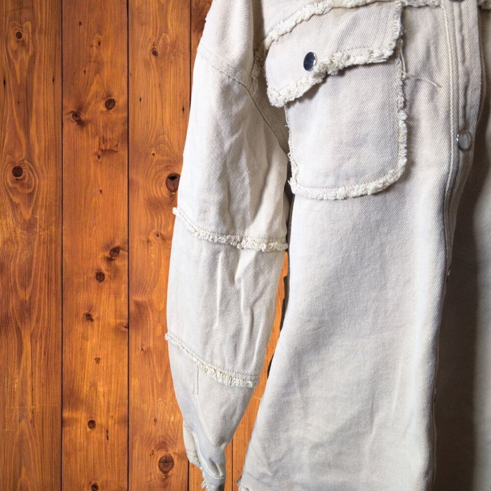 Blue B Collection Women's Small Beige Denim Jean Shirt Jacket Snap Butterfly - Picture 4 of 7